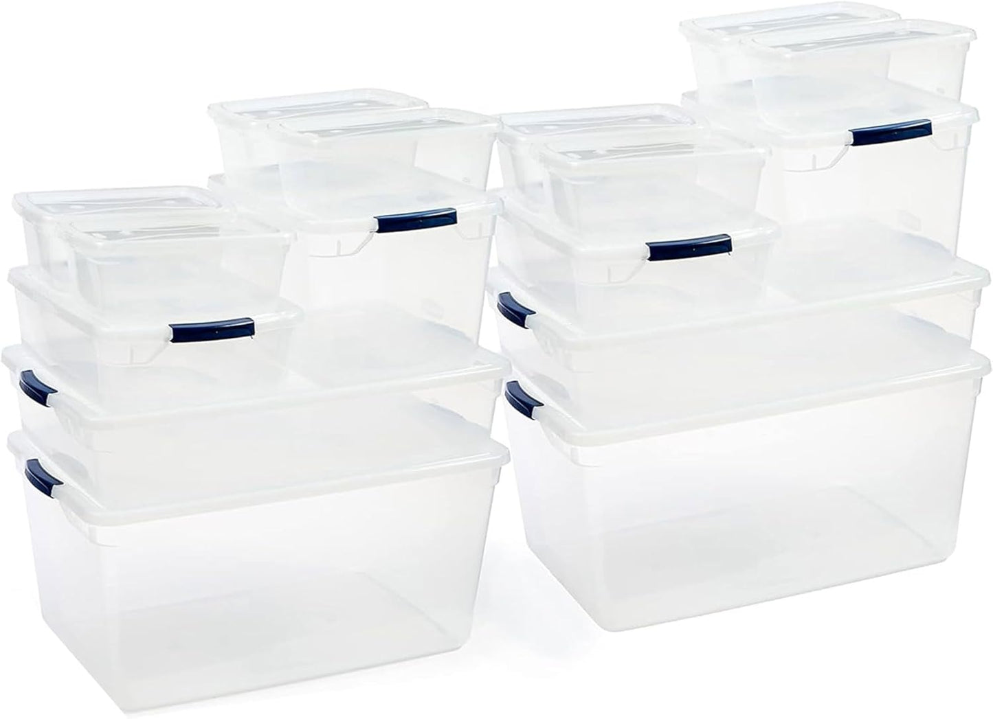 Rubbermaid Cleverstore Clear Dorm Variety 16-Pack, Made in USA, Stackable Large Clear Storage Bins with Lids, See-Through Plastic Storage, with Latching Lids, BPA-Free