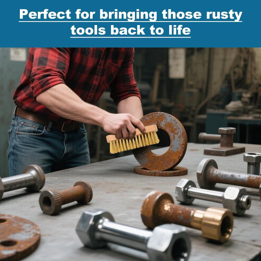 Berry&Bird Brass Brush, Ashwood Premium Brass Wire Brush with Cowhide Lanyard, Heavy Duty Wire Brushes for Cleaning Garden Tool, Rust Removal, Automotive, Paint