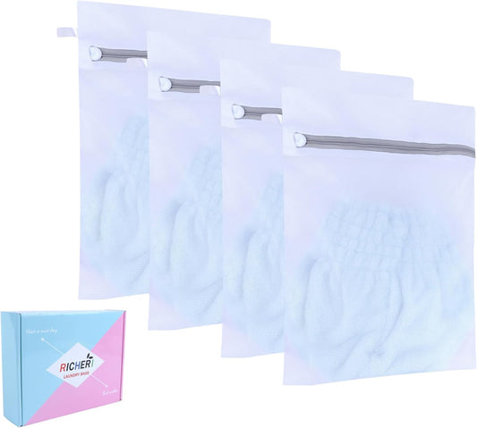 Mesh Laundry Bags, Mesh Wash Bags, Durable Mesh Structure with Strong Zipper, Suitable for Underwear, Delicate Clothes, Pants, Shoes, Socks Washing (Small Fine Mesh, Small 12 * 16inch*4pcs)