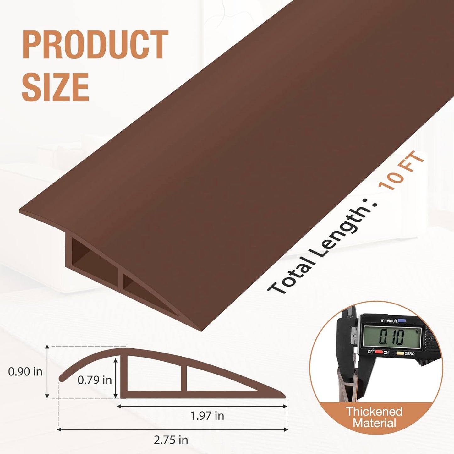 Floor Transition Strip Self Adhesive Vinyl Door Threshold for Doorways Carpet Edging Trim Overlap Edge Reducer for Laminate Floor, Carpet, Tile (Brown, 3/5" to 4/5", 10Ft)