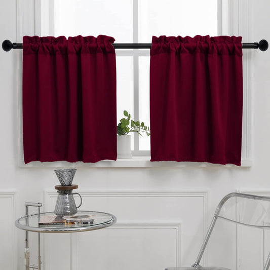Pickluc Burgundy Cafe Curtain (Half Window Curtain) 36 Inches Length, Rod Pocket Small Kitchen Curtain, Short Blackout Curtain for Small Window, 30" Wide and 36" Long, 2 Panels