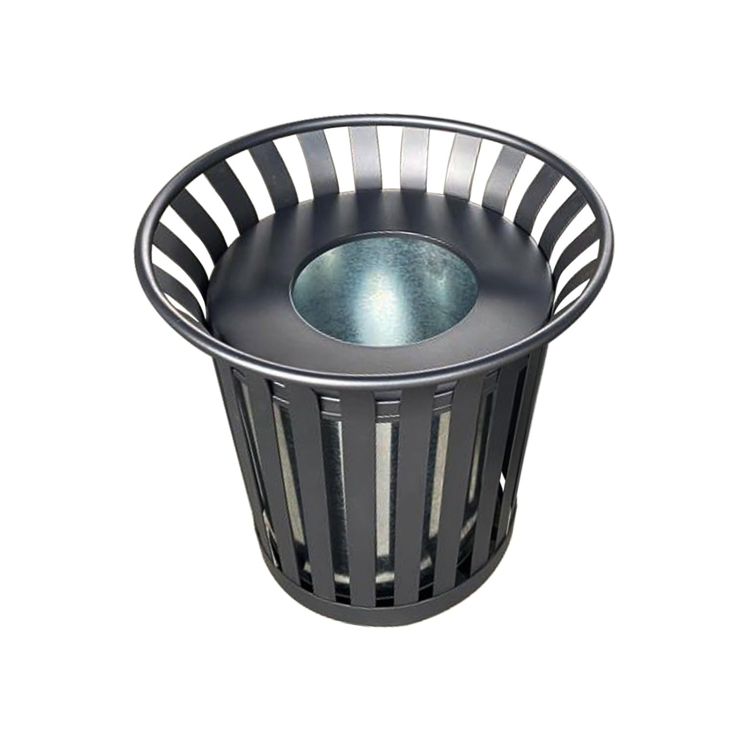 Outdoor Metal Slatted Trash Receptacle,Waste Receptacle，Commercial Trash Cans,Zone Round Garbage Bin,Square Hotel Street Patio Indoor Metal Stan (Large - Black)