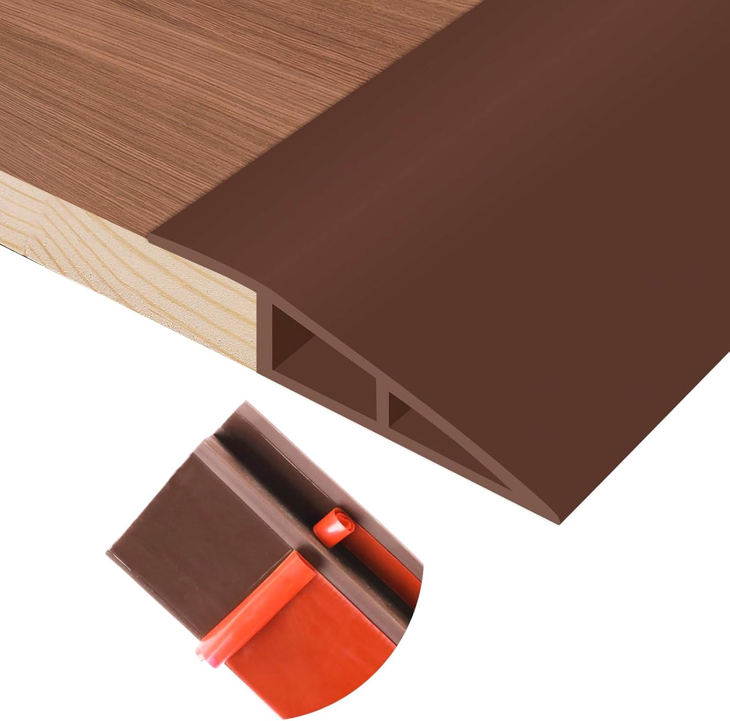 Floor Transition Strip Self Adhesive Vinyl Door Threshold for Doorways Carpet Edging Trim Overlap Edge Reducer for Laminate Floor, Carpet, Tile (Brown, 2/5" to 3/5", 10Ft)