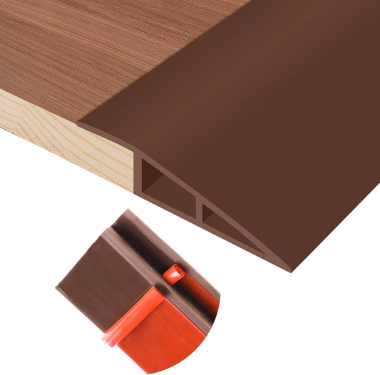 Floor Transition Strip Self Adhesive Vinyl Door Threshold for Doorways Carpet Edging Trim Overlap Edge Reducer for Laminate Floor, Carpet, Tile (Brown, 2/5" to 3/5", 6.6Ft)