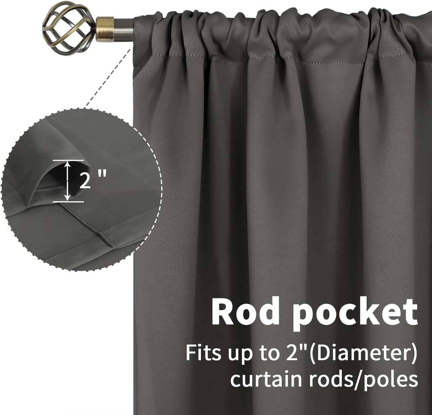 BGment Rod Pocket Blackout Curtains for Bedroom 84 Inches Length - Thermal Insulated Room Darkening Curtain for Living Room, 42 x 84 Inch, 2 Panels, Grey