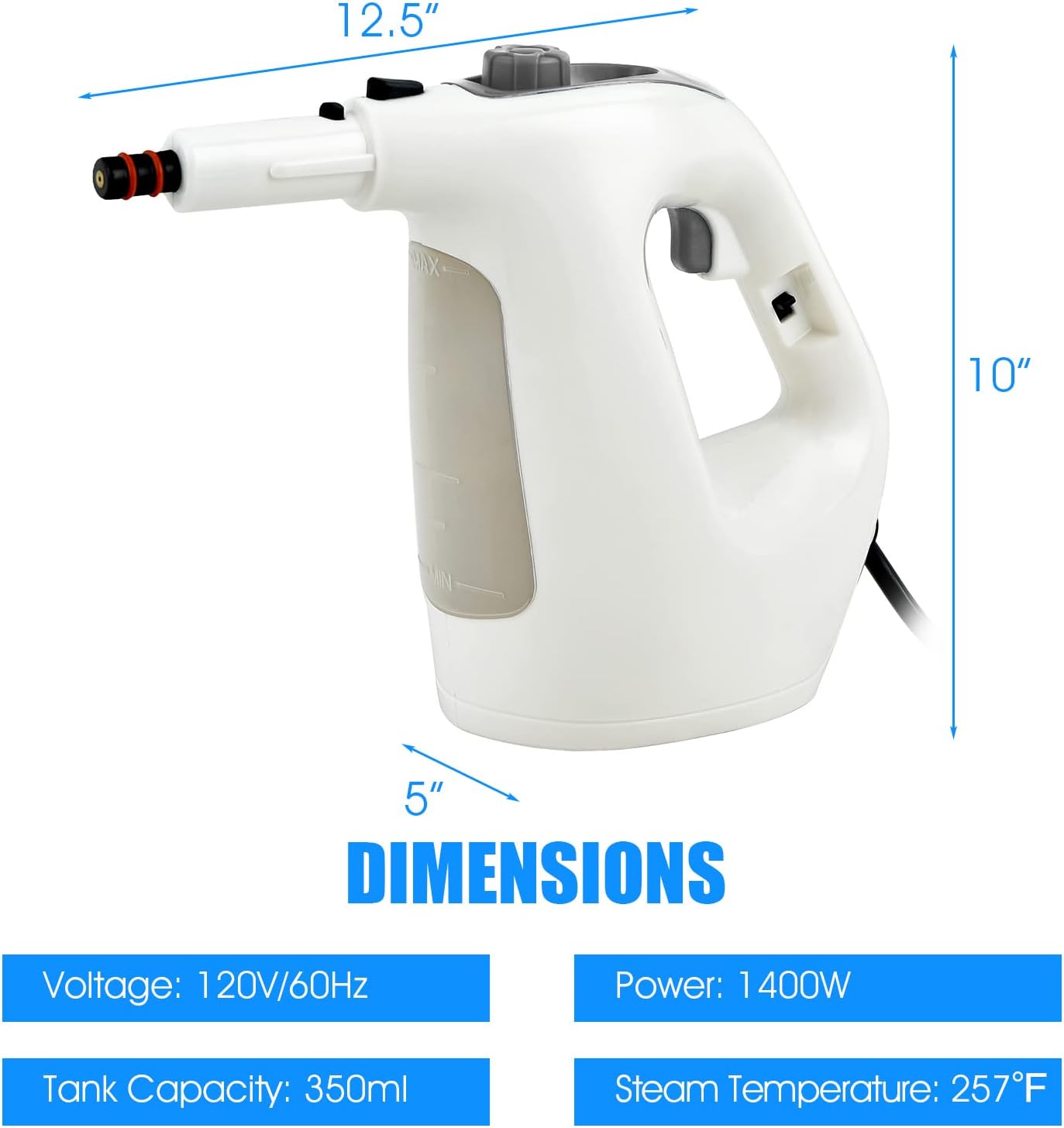 COSTWAY Handheld MultiPurpose Steam Cleaner with 17 Pieces, 350ml Large Capacity Steam Mop Continuous Fill water, Portable Chemical-Free Steamer for Home Use, Floors, Windows, 1400W, Grey