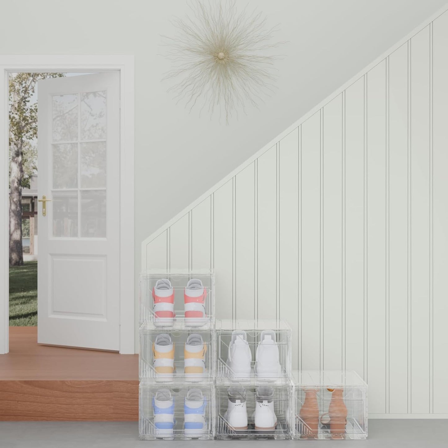 6 Pack Upgraded XX-Large Storage Organizer with Magnetic Door, New structure is more stable, Thicken & Sturdy Clear Stackable Interconnectable Shoe Box for Entryway, Closet, Under Bed