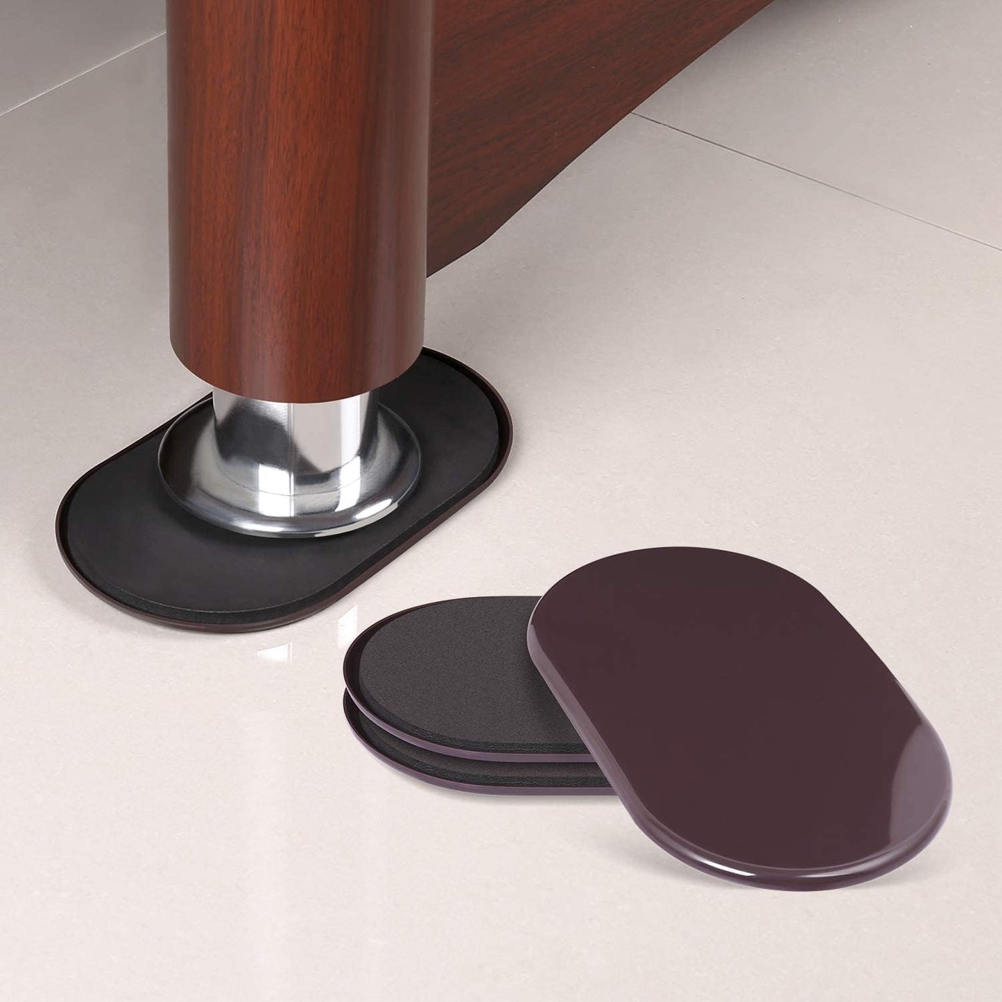 Ezprotekt 8 Pack Large Furniture Movers Sliders for Carpet, 9 1/2" x 5 3/4" Reusable Oval Furniture Moving Pads for Heavy Bed Sofa Fridge Couch Cabinet, Move Items Quickly and Easily (Brown)