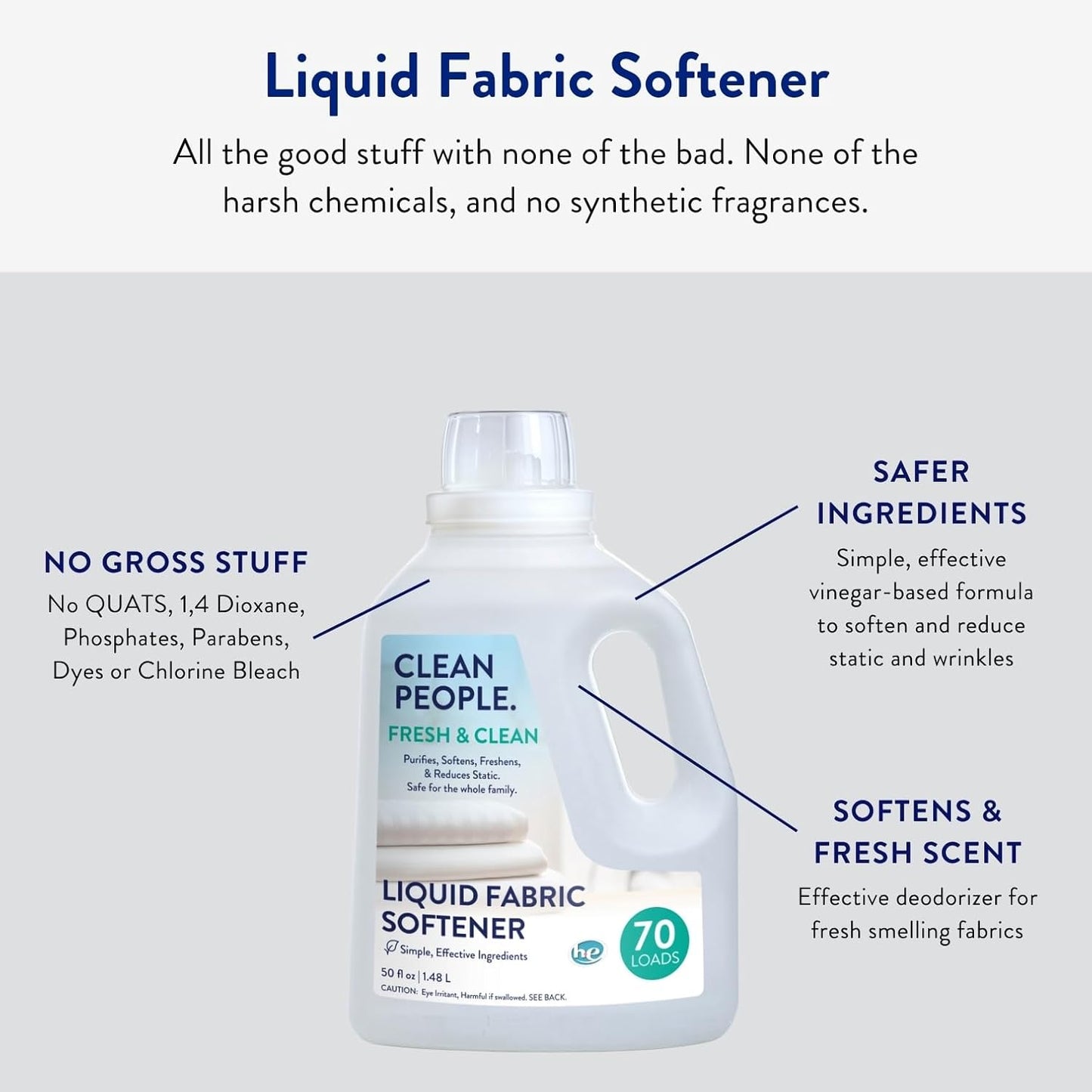 The Clean People Liquid Fabric Softener - Softens & Removes Static Cling - Vegan (100 Fl Oz, Fresh & Clean)