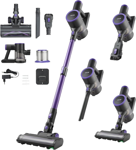 VEVOR Cordless Vacuum Cleaner, 25KPA Max Powerful Suction, Rechargeable Anti-Tangle Stick Vacuum with Dust Cup, Lightweight Handheld Vac with 35mins Runtime for Home, Carpet, Pet Hair, Hard Floor