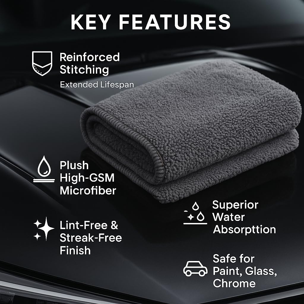 PAKS - 3 Pack Reusable Microfiber Towels - 16x24 Micro Fiber Towels Car Detailing - Plush Auto Cleaning Cloths - Dual-Sided Car Microfiber Towel - Lint & Streak-Free Wash Cloths - Cleaning Supplies