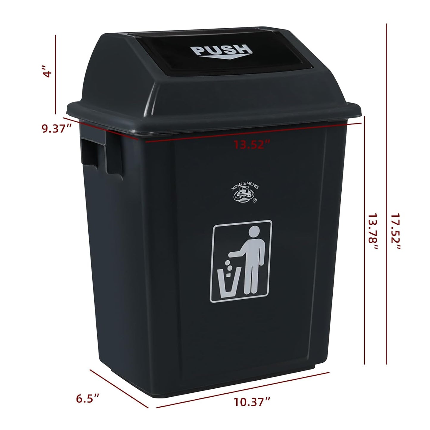 8 Gallon Plastic Kitchen Trash Can with Swing Lid, Rectangular Office Garbage Can, Gray(Pack of 4)