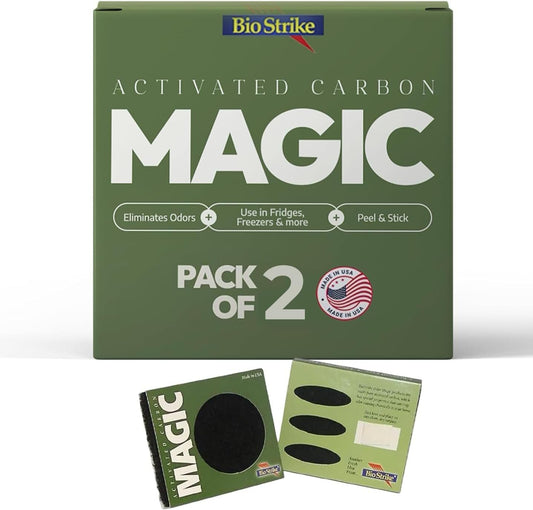 Odor Magic - Activated Charcoal Fridge Deodorizer - Better than Baking Soda - Peel & Stick Kitchen Deodorizer & Air Freshener for Trash Cans, Fridge, Compost, Drawers - Made in USA (1 Pack)