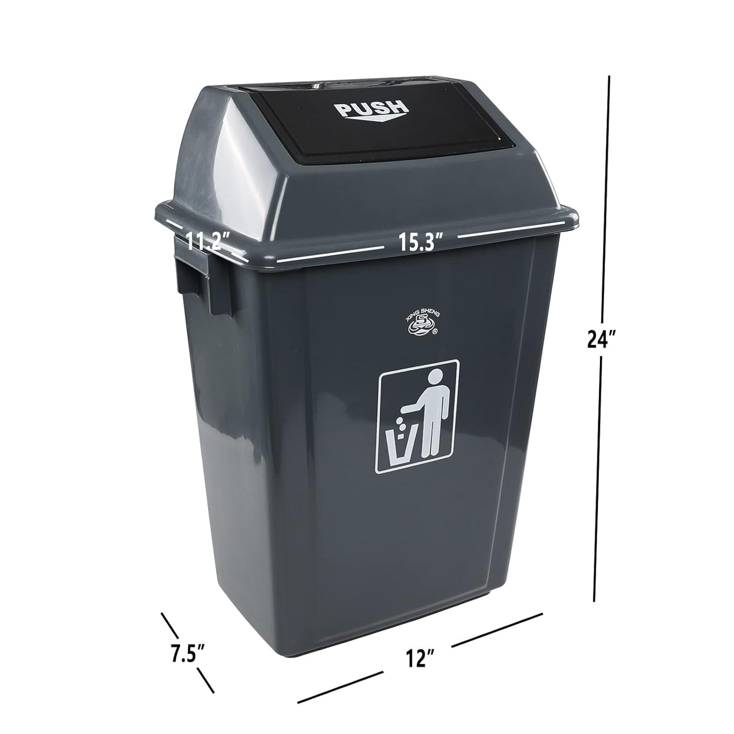4 Packs Large Garbage Bin with Lid, Plastic Kitchen Waste Bin, 13 Gallon, Grey