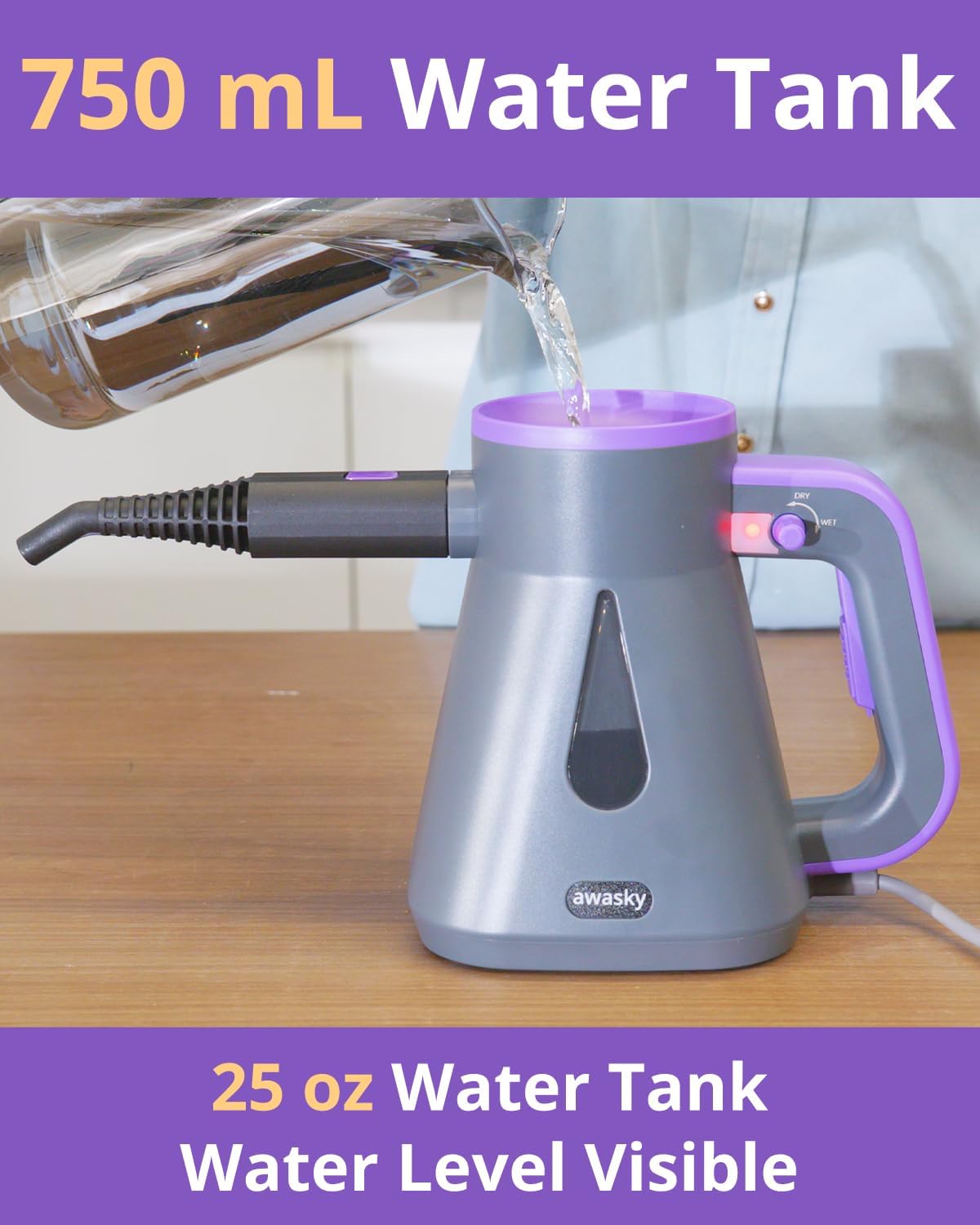 Steam Cleaner Handheld: Fast 10-Sec Heat-Up-750mL (25oz) Tank-No Cooling-Refill Anytime-Lockable Steam Trigger-14-Piece Kit Hand Held Portable Steamer for Home Car Grout Tile Cleaning Grey