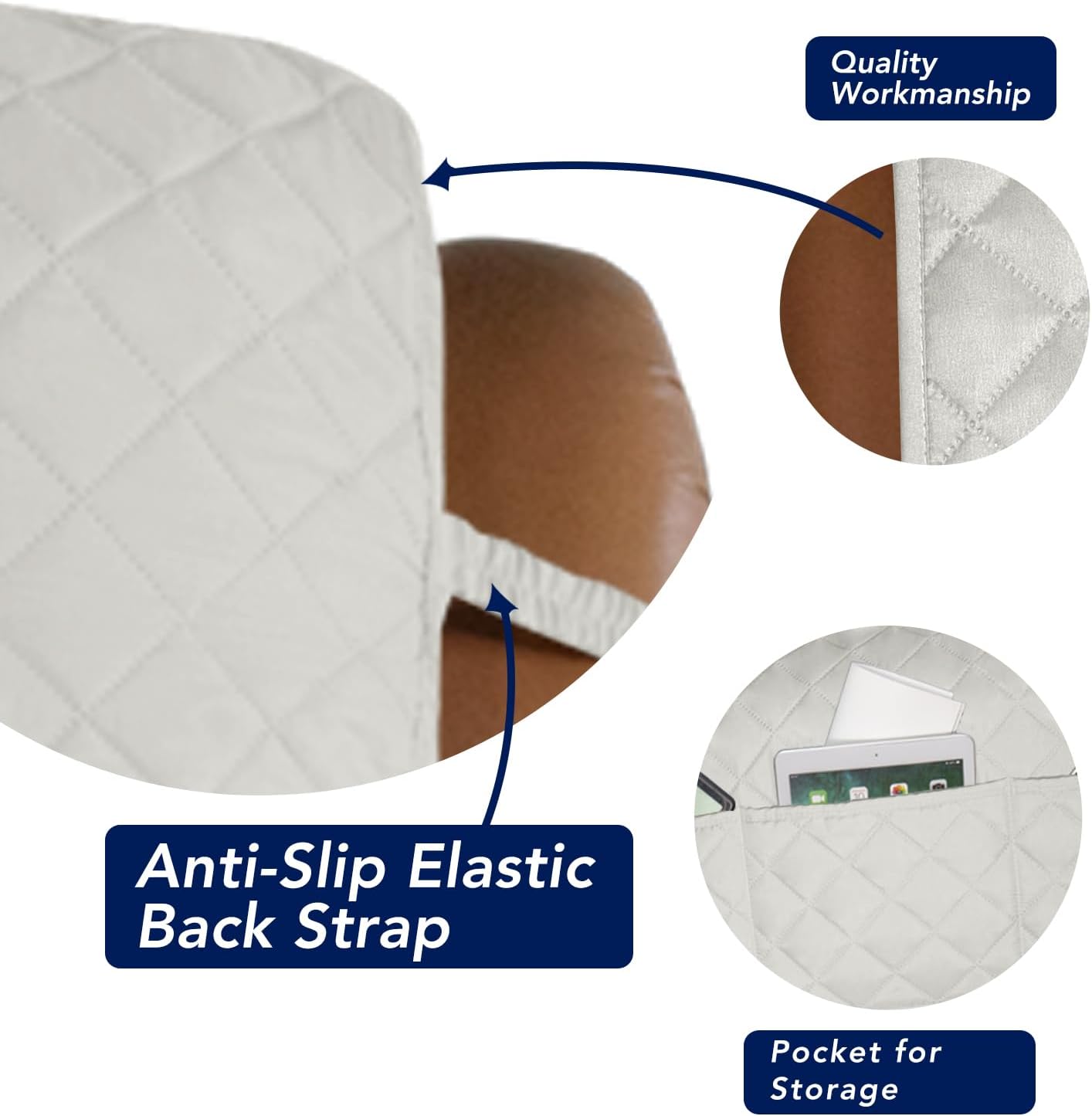 PureFit Reversible Quilted Sofa Cover, Water Resistant Slipcover Furniture Protector, Washable Couch Cover with Non Slip and Elastic Straps for Kids, Dogs, Pets (Oversized Recliner, Ivory/Ivory)