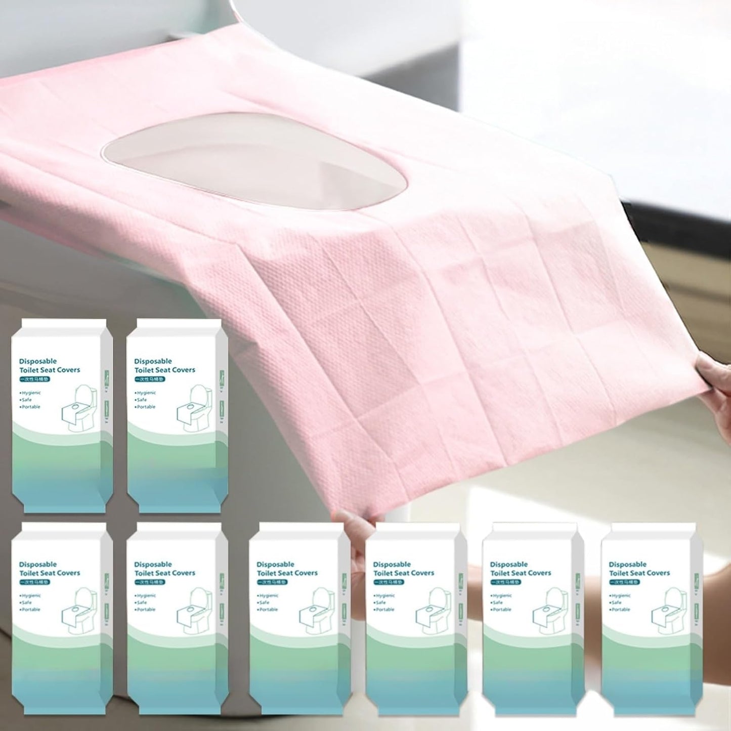 80 Pack Toilet Seat Covers Disposable 16x24 Inch XL Portable Toilet Liners Travel Seat Cover for Outdoors,Hotel, Hospital, Travel, Public Toilet Seat Cover (80pack, PINK)