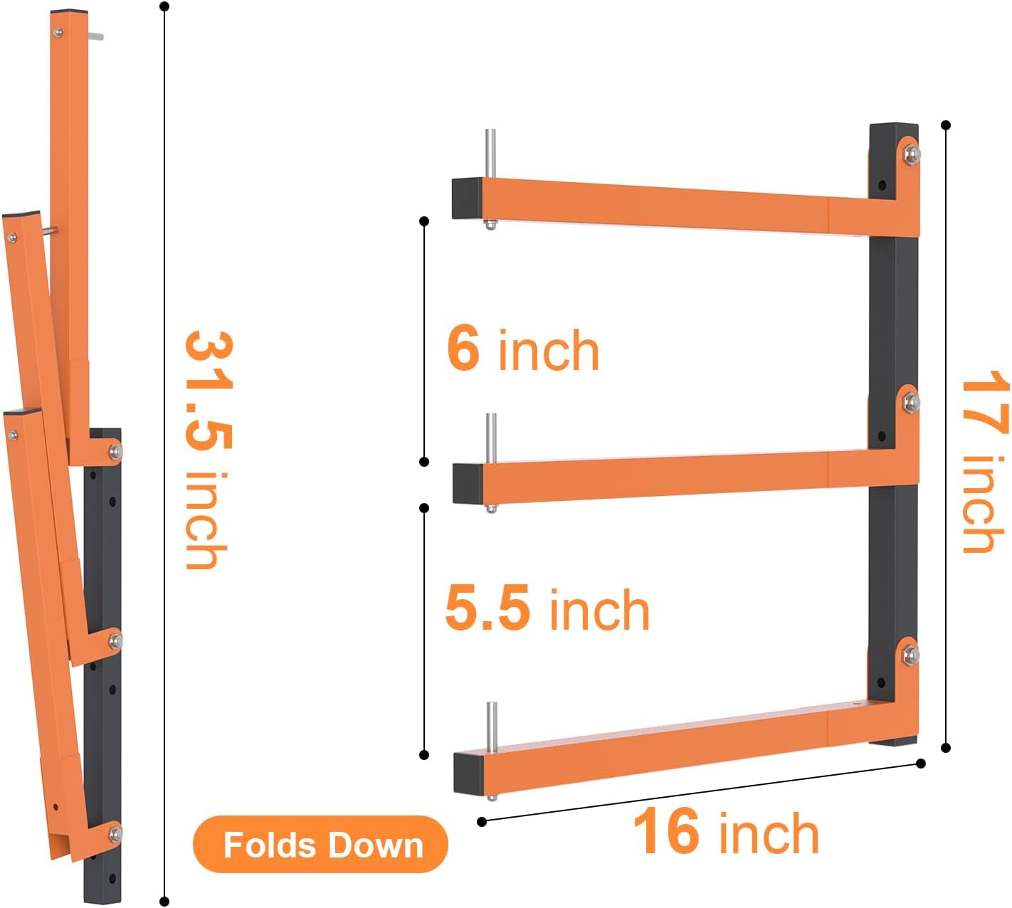 Lumber Rack Wall Mount, Lumber Storage Rack, Heavy Duty Wood Storage Racks with 6-Level System, 720 lb Sturdy Garage Wood Organizer, Orange Lumber Metal Racks for Indoor and Outdoor (4 PACK)