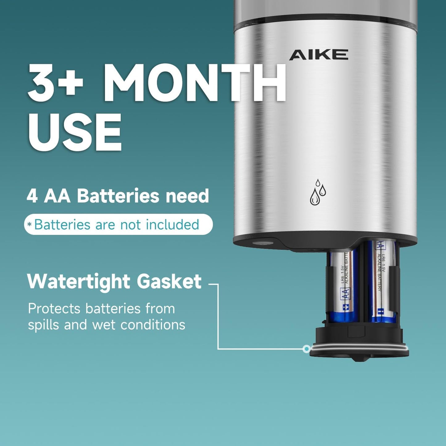 AIKE Automatic Soap Dispenser Wall Mounted for Kitchen and Bathroom, IPX7 Waterproof with Brushed Stainless Steel Finish 13.5fl.oz. for Liquid Soap