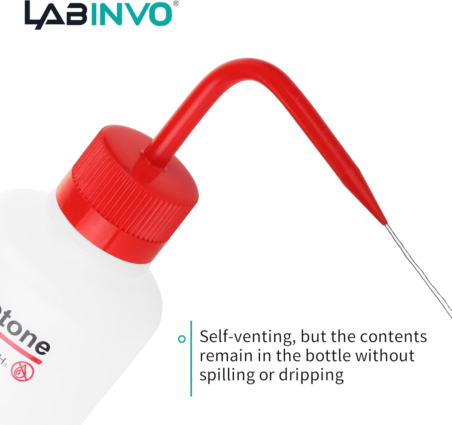 Safety Wash Bottles, Vol.500ml, 6PCS of Lab Rinse Squeeze Bottles, Printed Acetone, Ethyl Alcohol, Methanol, Isopropanol, Distilled Water, Sodium Hypochloride, LDPE Material, IN-WBS001