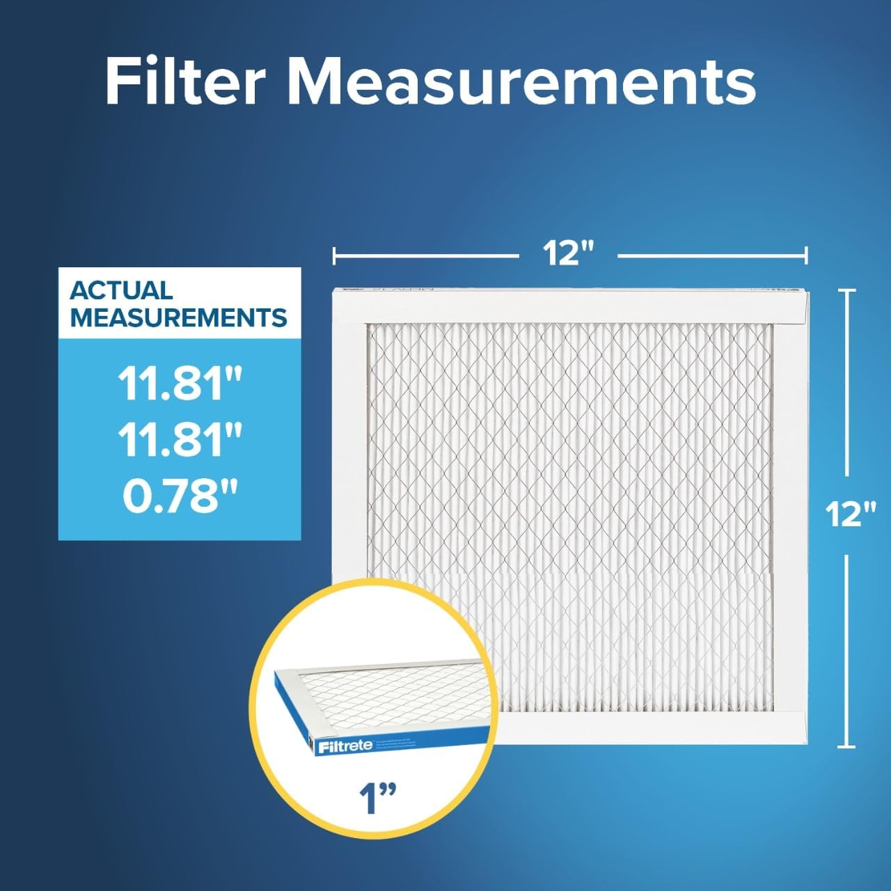 Filtrete 12x12x1 AC Furnace Air Filter, MERV 13, MPR 1900, Premium Allergen, Bacteria & Virus Filter, 3-Month Pleated 1-Inch Electrostatic Air Cleaning Filter, 6-Pack (Actual Size 11.81x11.81x0.78 in)