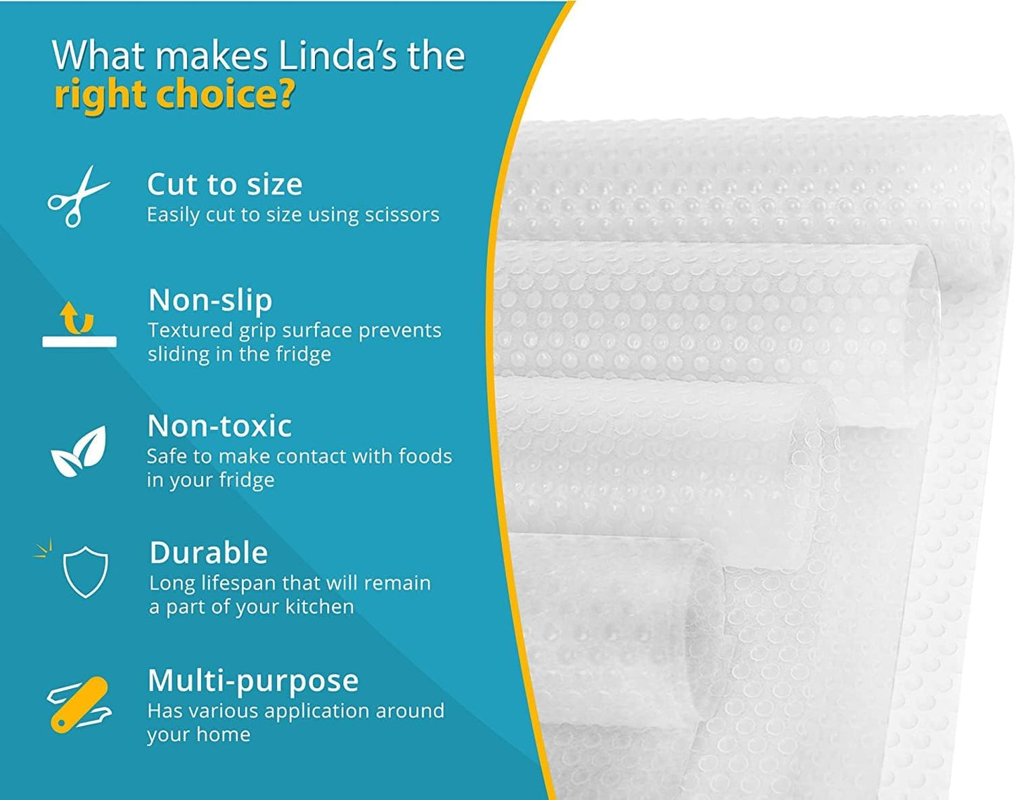 Refrigerator Liners for Shelves (16 Pack) by Linda’s Essentials - Non-Adhesive Shelf or Drawer Liner, BPA-Free Fridge Mats for Kitchen & Cabinets, Easy to Clean, Ideal Household Essentials (Clear)