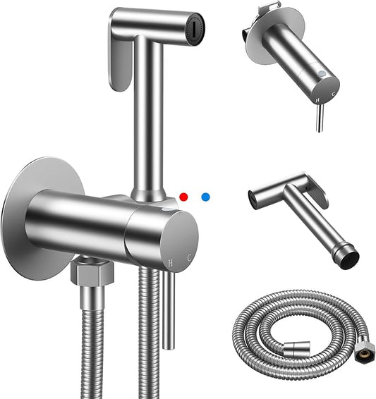 Arofa Built-in Hot and Cold Bidet Sprayer for Toilet, Warm Water Bidet with Adjustable Water Pressure, Dual Control Mode Toilet Sprayer with Toilet Hose for Feminine Wash, Wall Mounted