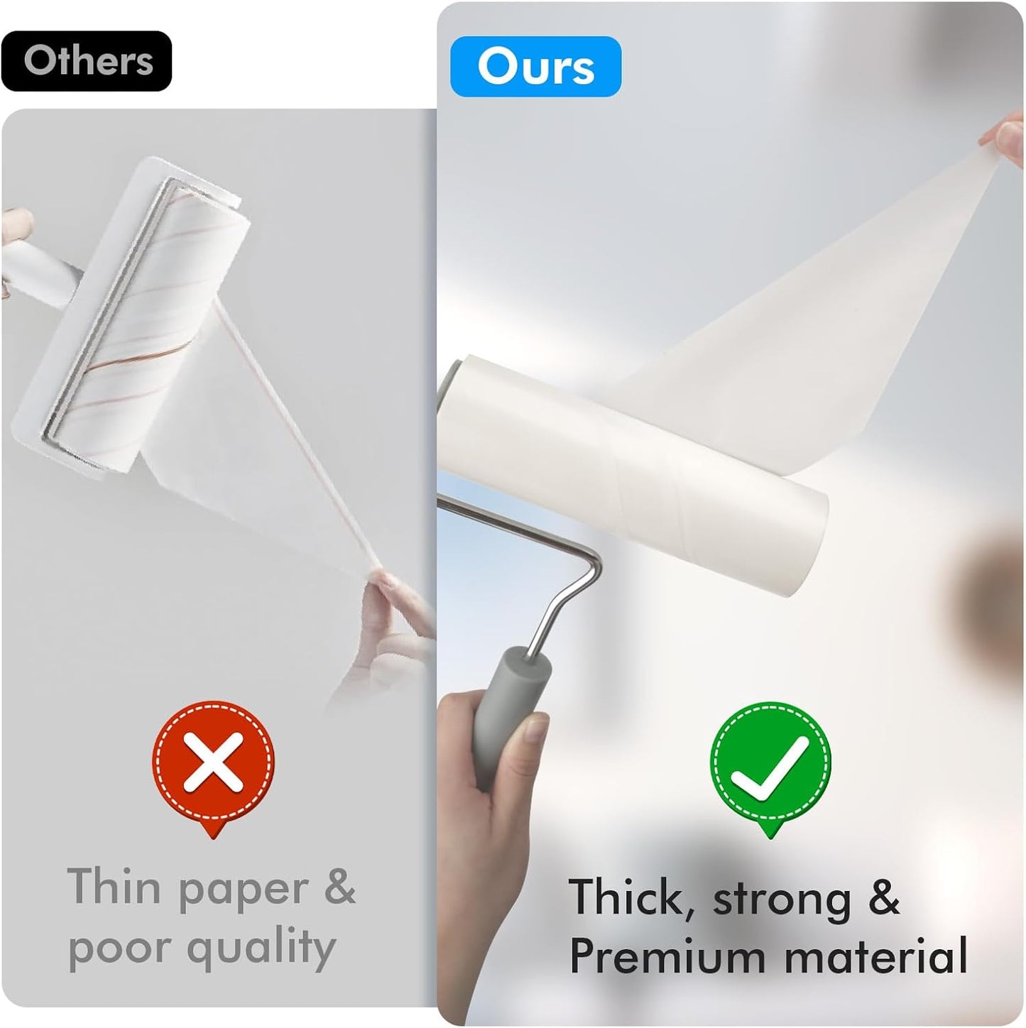 Extra Sticky Large Surface Lint Roller, 6.3'' Giant Lint Roller for Pet Hair, Lint Remover Roller for Cat Hair, Clothes, Furniture, 1 Handle + 270 Sheets, with Dust-Proof Case