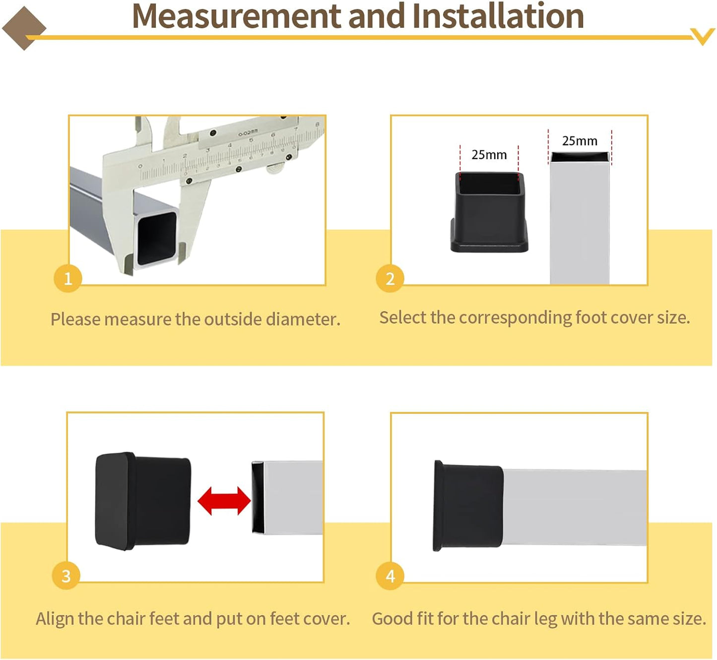 Flyshop Durable Non-Marking Silicone Chair Leg Caps Tips Floor Protectors Square Furniture Table Leg Covers, 20pcs, Black, 40 mm x 40 mm, 1-9/16" x 1-9/16"