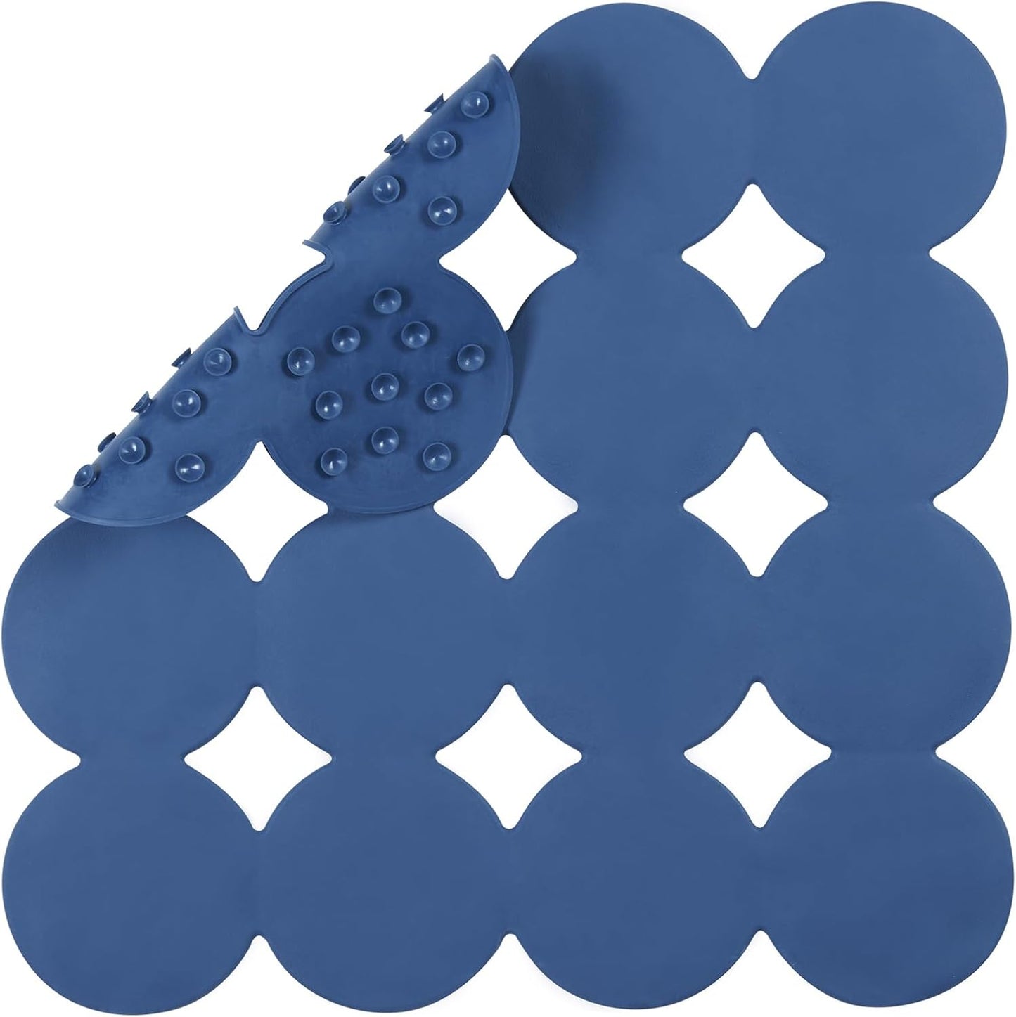 Square Shower Mat Nonslip - Rubber Bathtub Mat with Suction Cups for Inside Shower Bathroom Floor (Navy Blue, 21X21“)