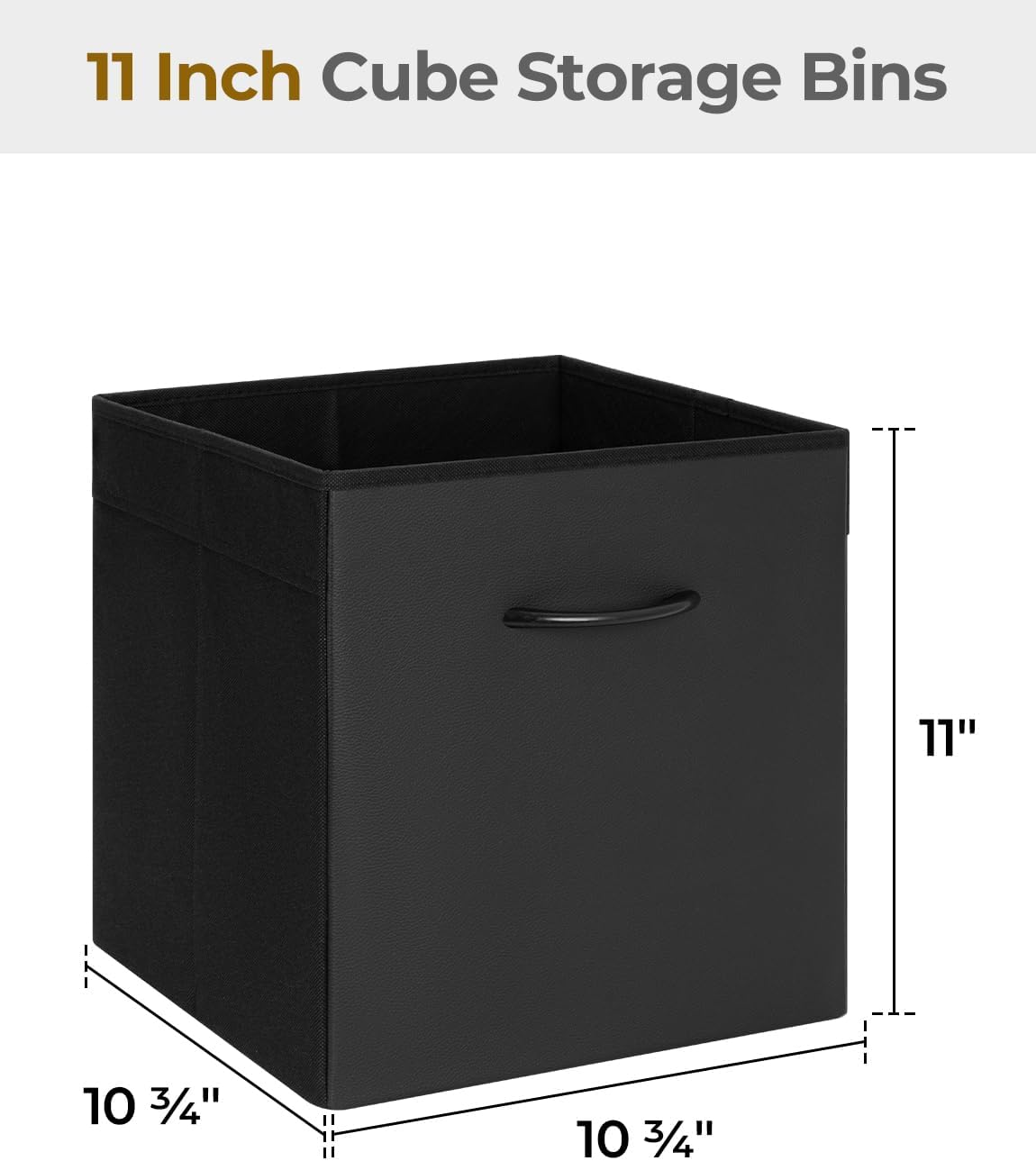 StorageWorks Black Storage Cubes, 11-inch Leather Bins with Handle, Cube Organizer Baskets for Shelves and Closet, Collapsible Storage Bins, 4-Pack
