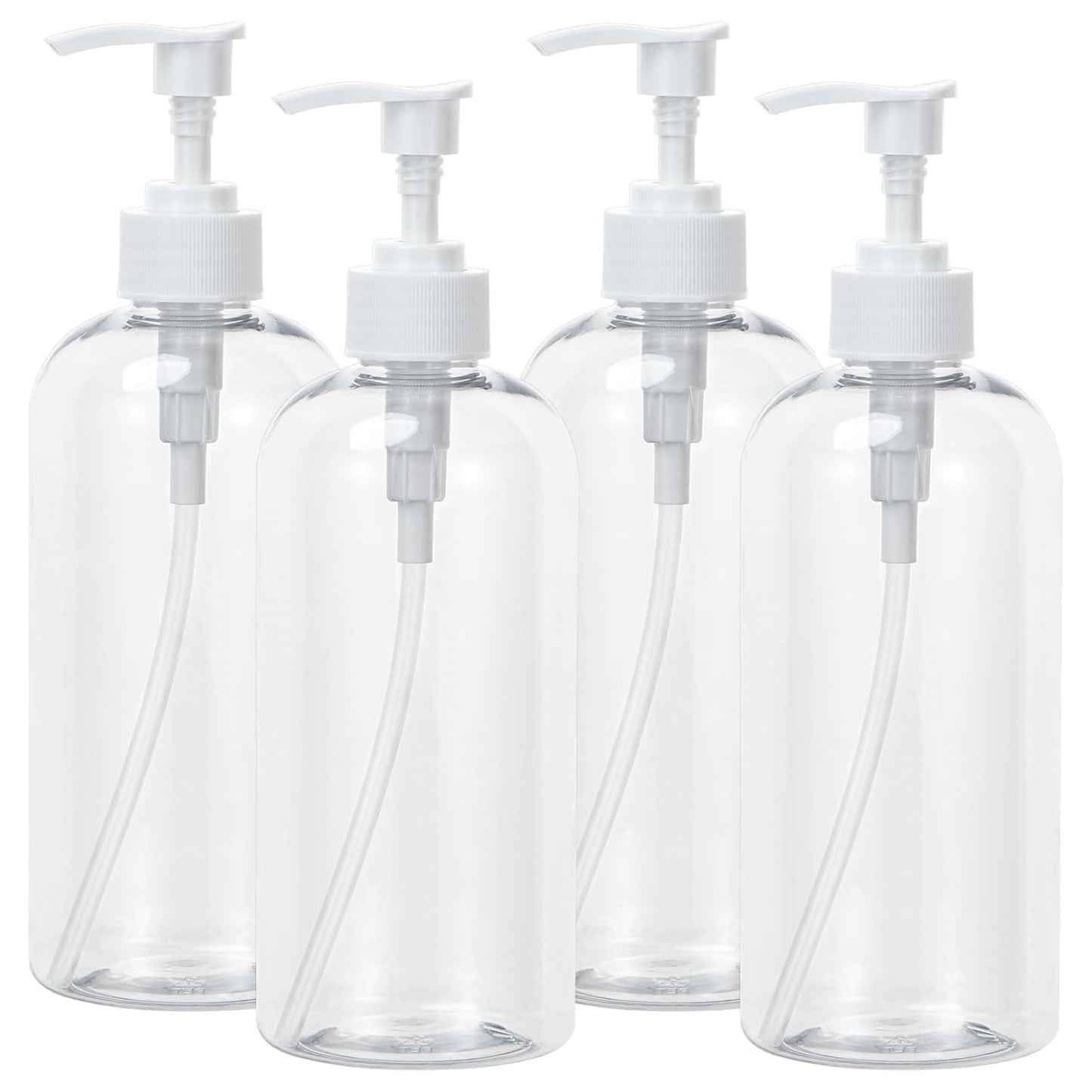 Yebeauty Plastic Pump Bottle, 4 Pack 17oz/500ml Stylish Shampoo Bottles Refillable Hand Soap Dish Soap Dispenser with Press for Massage Oil, Liquid Hand, Clear