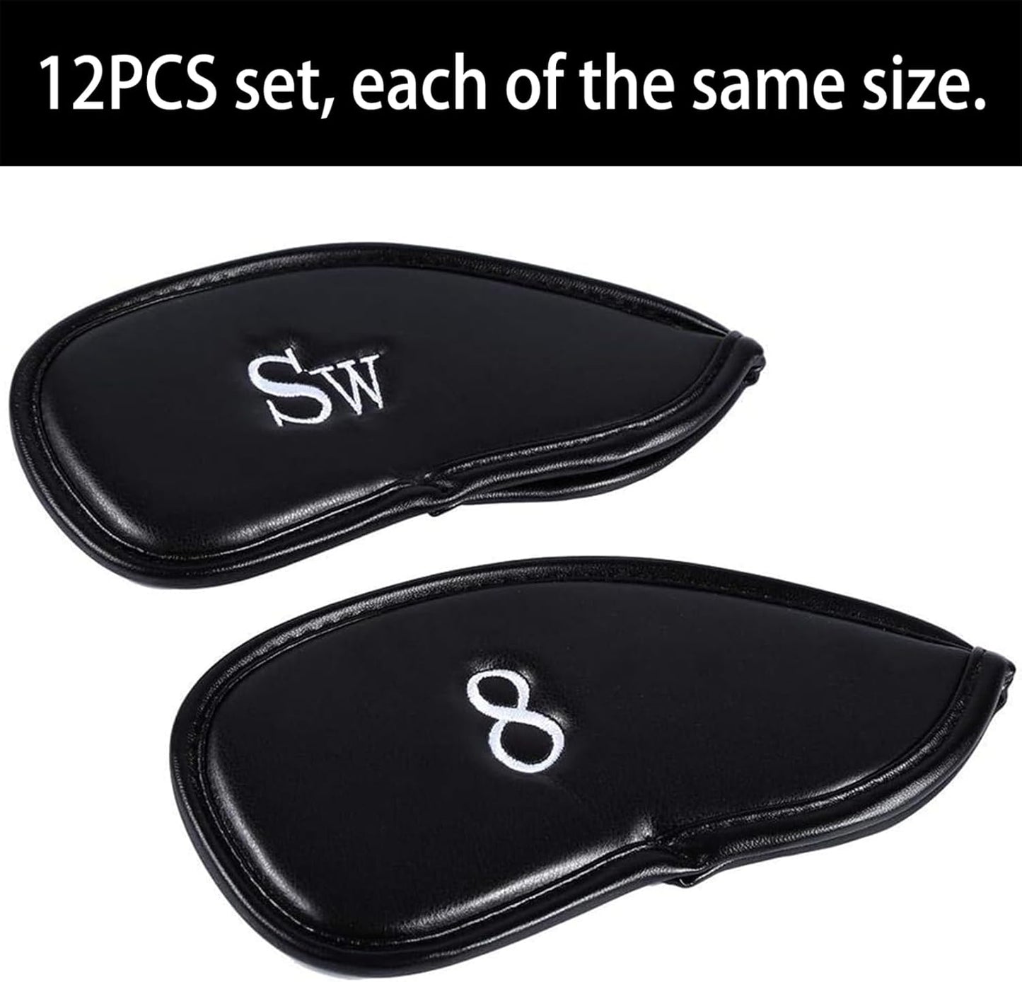 Golf Iron Head Covers (12-Pack) Synthetic Leather Waterproof Club Head Covers for Standard Irons – Magic Tape Closure, Universal Fit & Anti-Loss Design