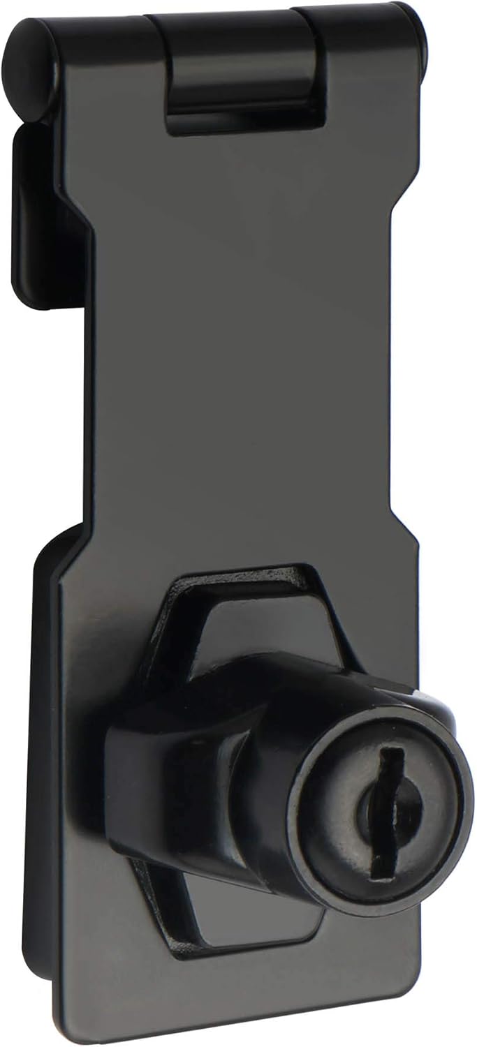 Alise Keyed Hasp Lock,3 Inch Safety Packlock Clasp Hasp Lock Latch with Lock, Black Door Hinge Lock with Keys Keyed Locking Hasp for Cabinets Closets Doors