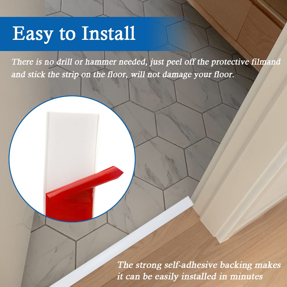 Floor Transition Strip Self Adhesive Floor Cover Strips Laminate 2" Wide Vinyl Flat Divider Transitions (5cm, 6.56Ft, White)