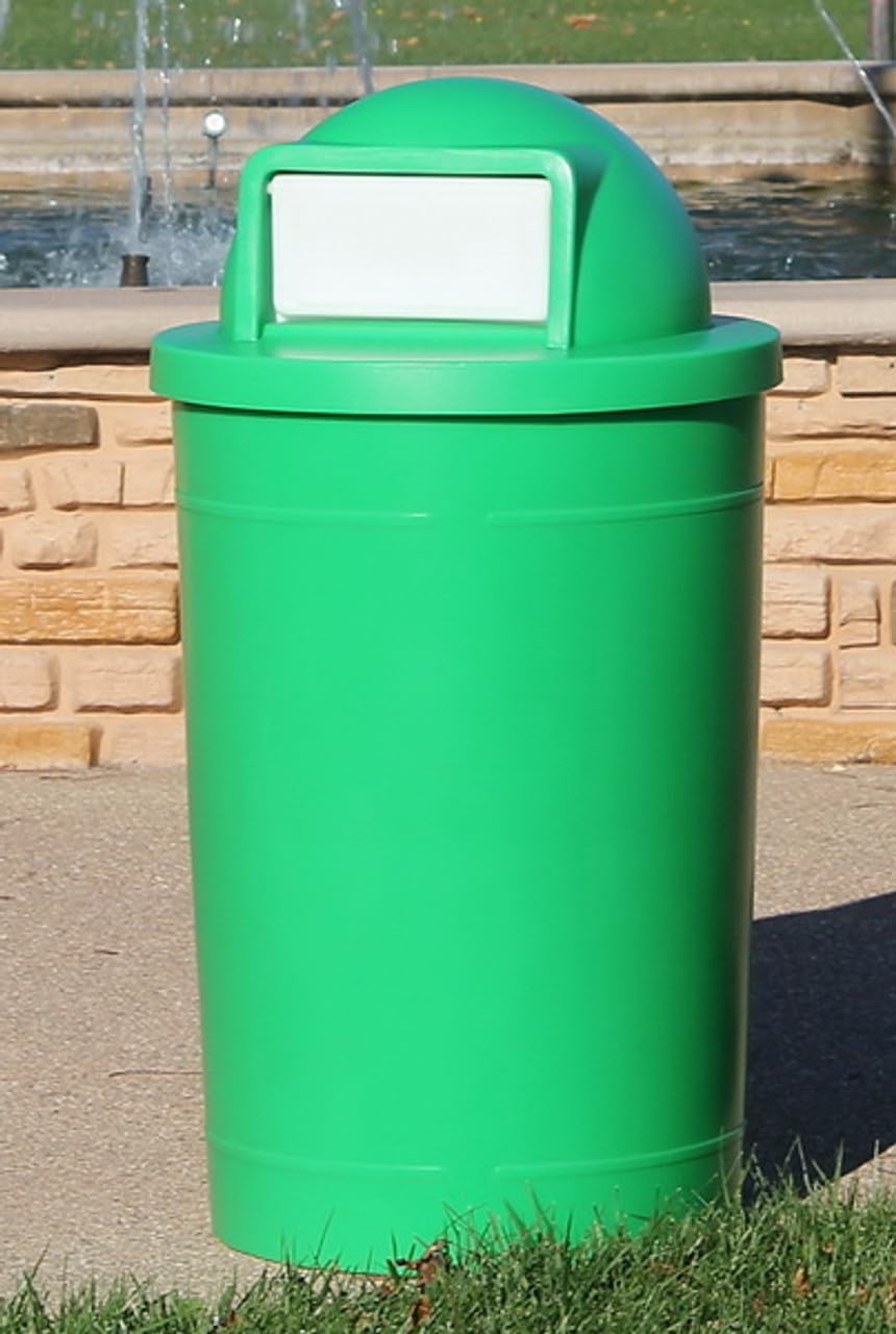 55 Gallon Circle 100% Recycled Plastic Heavy Duty Outdoor Trash Can with Push Open Dome Lid and Internal Liner | Great for Schools and Businesses - Green Granite