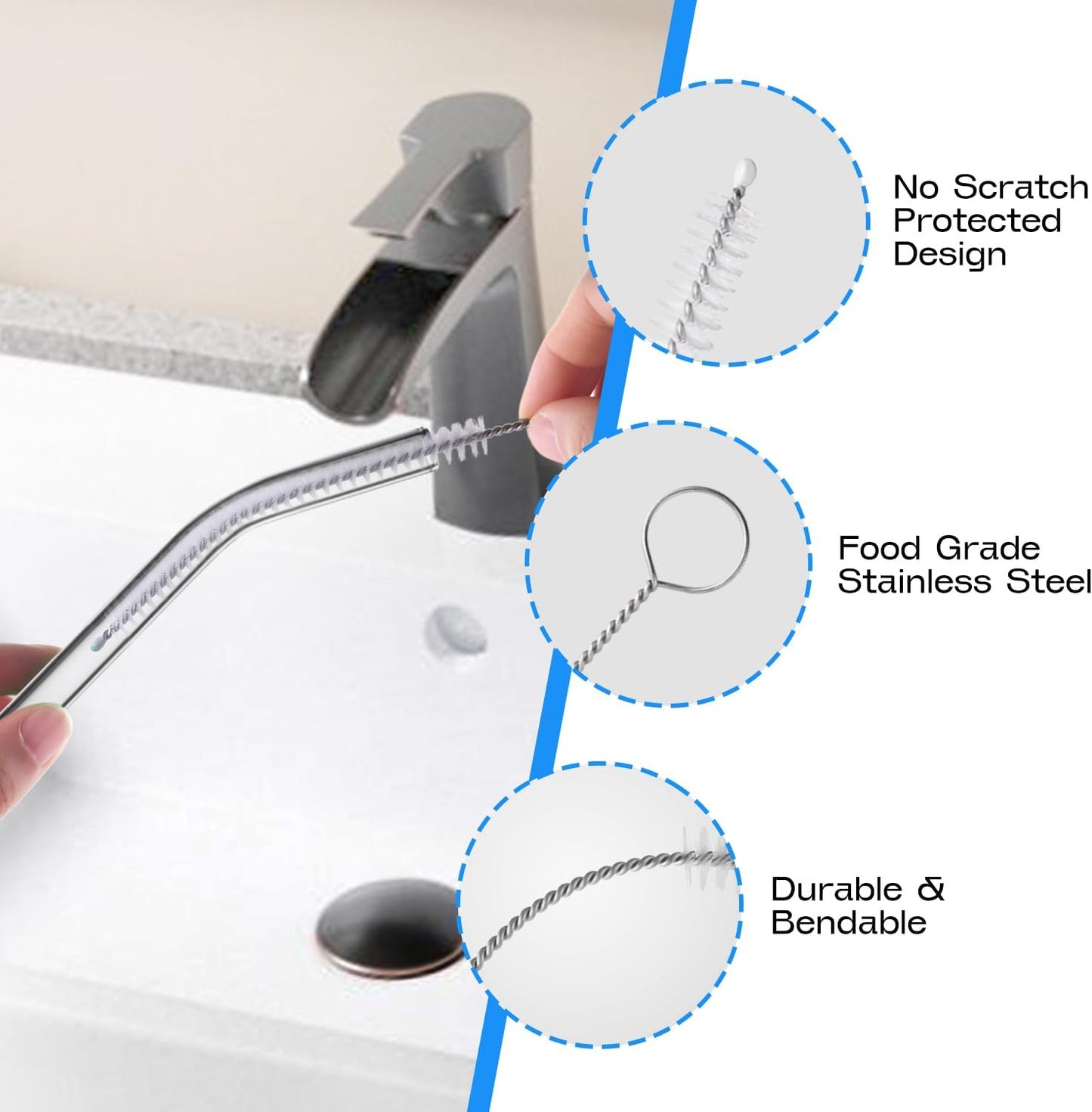 8-Piece Straw Cleaner Brush Set for Cleaning Straws - (4-Size) Extra Long Nylon Pipe Cleaners, Reusable Straw Cleaning Brush for Stanley Tumbler, Sippy Cup, Baby Bottle and Tubes (Type B)