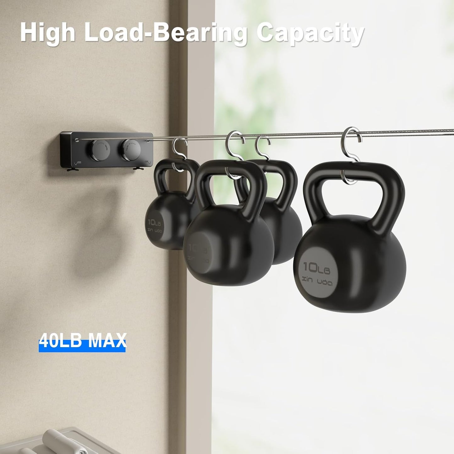 Retractable Twin Clothesline Indoor, Non-Sagging Outdoor Clothes Line Retracting Heavy Duty Clothes Drying Laundry Line Wall Mounted Stainless Steel Line-13.8Feets(Double Line-Black)