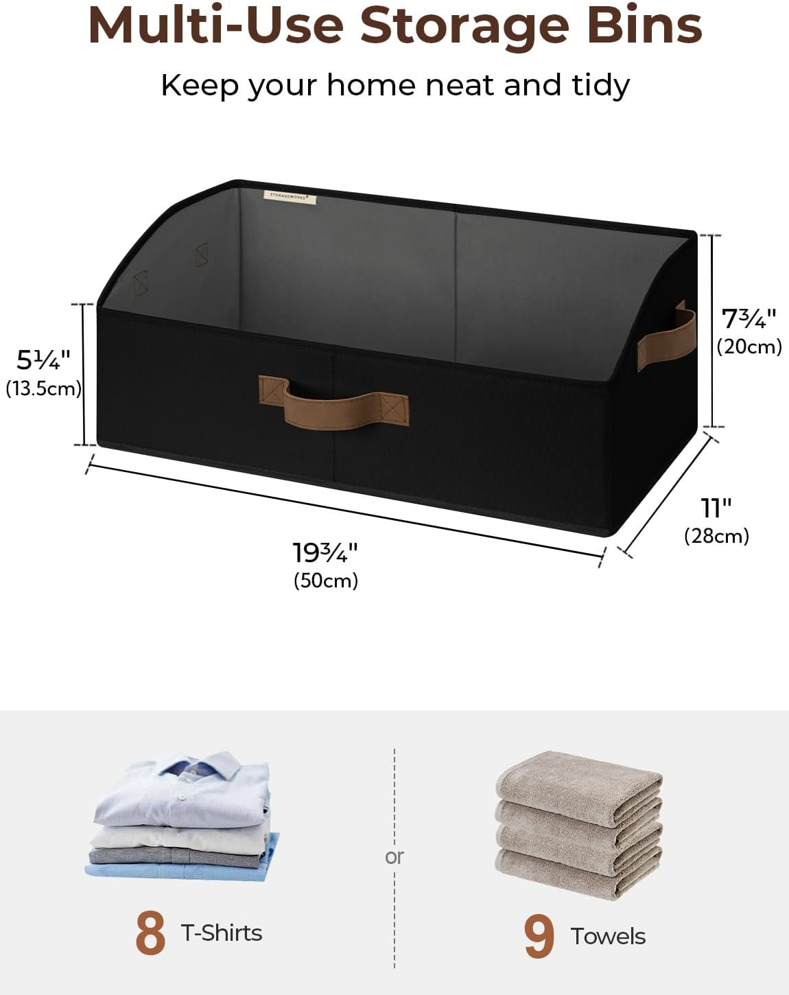 StorageWorks Closet Storage Bins, Trapezoid Organizer Box for Shelves, Fabric Clothes Bin, Foldable Organizing Baskets with Handles, Large, Black, 3-Pack