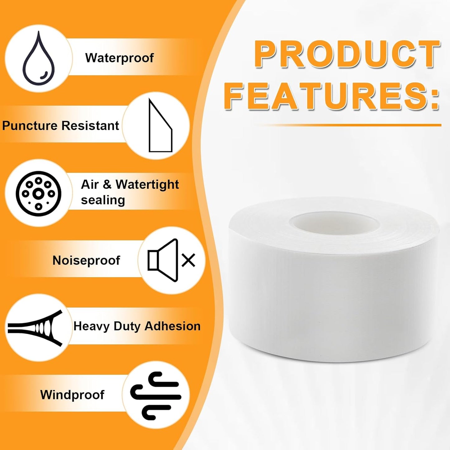 Window Weather Sealing Tape 2 Inch x 90 FT Weather Stripping Residue-Free Window Seal Insulation Tape for Doors Windows and Shower Glass Gaps White