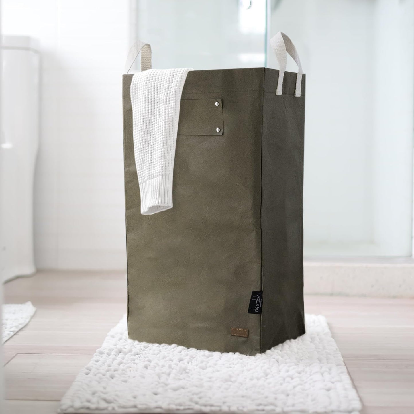 Deeablo New York - Sustainable Reusable Indoor Recycling Bin for Kitchen, Multipurpose Recycle Bin, Large Recycling Bins for Home, Washable Paper Bag for Recycling (Olive)