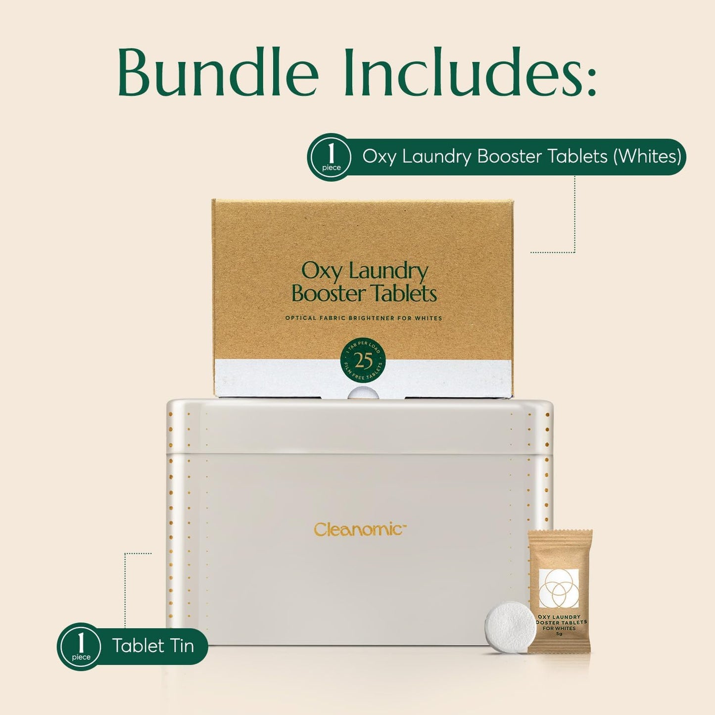 Cleanomic Oxy Booster Tablets (Whites) and Tablet Tin Bundle