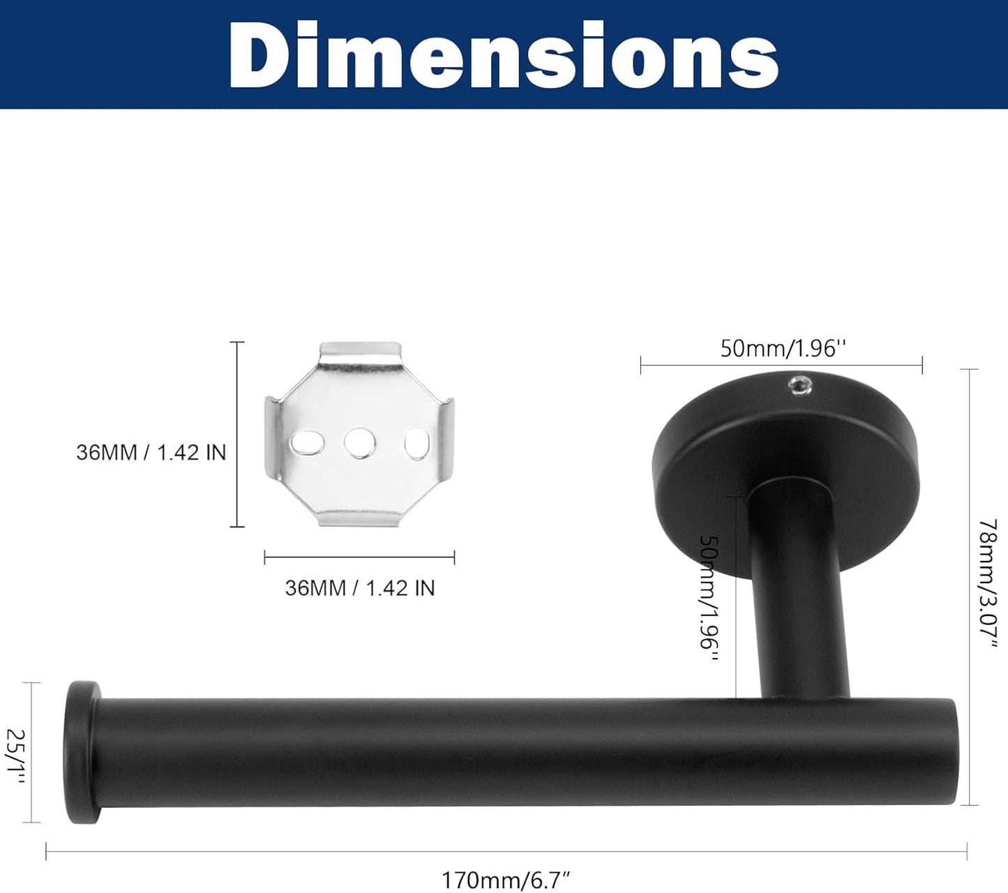 NearMoon Bathroom Toilet Paper Holder, Premium SUS304 Stainless Steel Rustproof Wall Mounted Toilet Roll Holder for Bathroom, Kitchen (3 Pack, Matte Black)