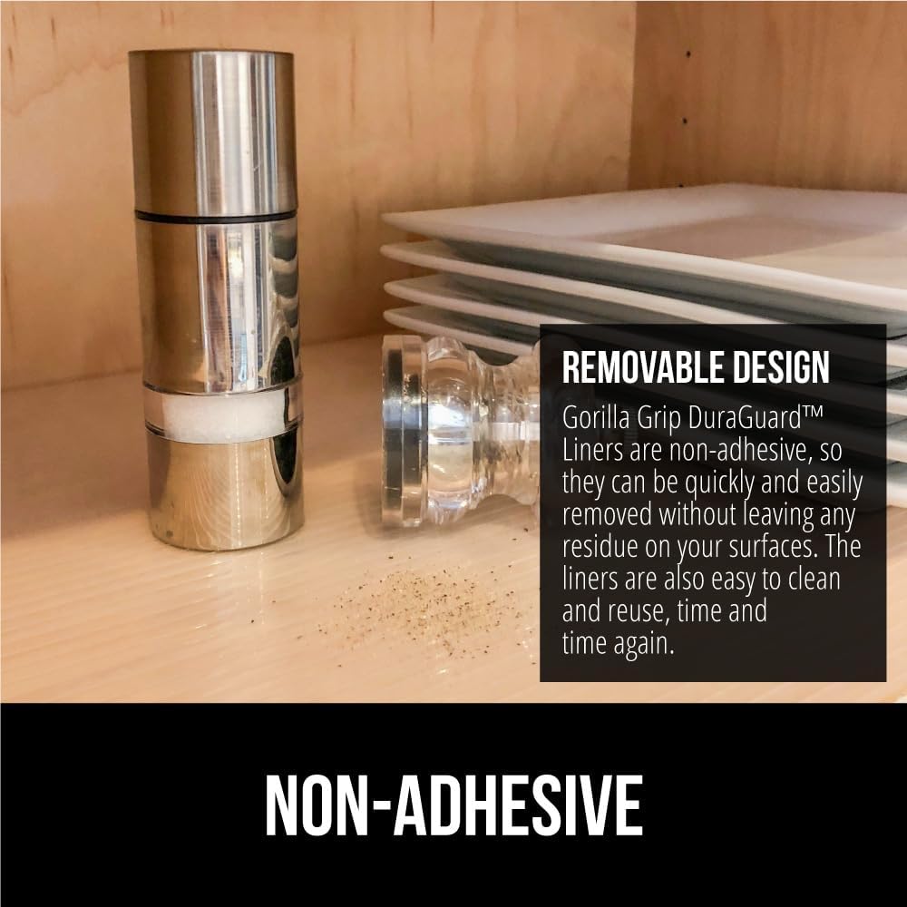GORILLA GRIP DuraGuard Shelf Liner, 20x20 Non-Adhesive Cabinet Liners for Kitchen Drawers, Shelves, Refrigerator, Pantry Storage, Bathroom Closet, Durable Waterproof BPA Free Ribbed Plastic, Clear
