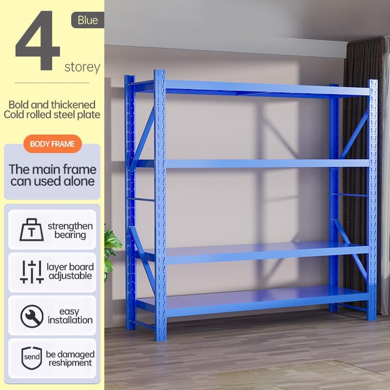 Storage Shelves Heavy Duty, Metal Garage Shelving Units, 4 Tier Storage Rack Shelf, Steel Industrial Shelving, Adjustable Standing Shelf for Basement/Warehouse (Blue, W59.06*D19.69*H78.74)