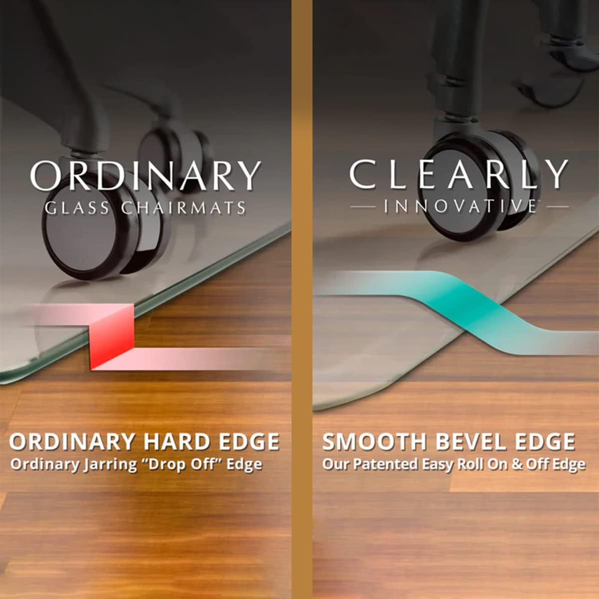Exclusive Beveled Edge Glass Chair Mat for a Smooth Glide and Easy Roll On/Off by Clearly Innovative, Ultimate Office Chair Mat for Carpet or Hardwood Floor, 46x46