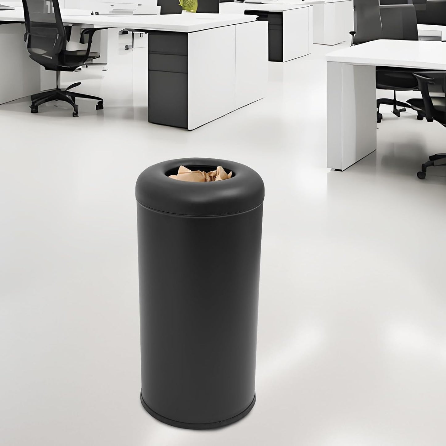 58.6 Liter / 15.48 Gallon Commercial Open Top Trash Can White Stainless Steel Trash Can Outdoor Indoor Garbage Enclosure with Lid Inside Barrel (Black)