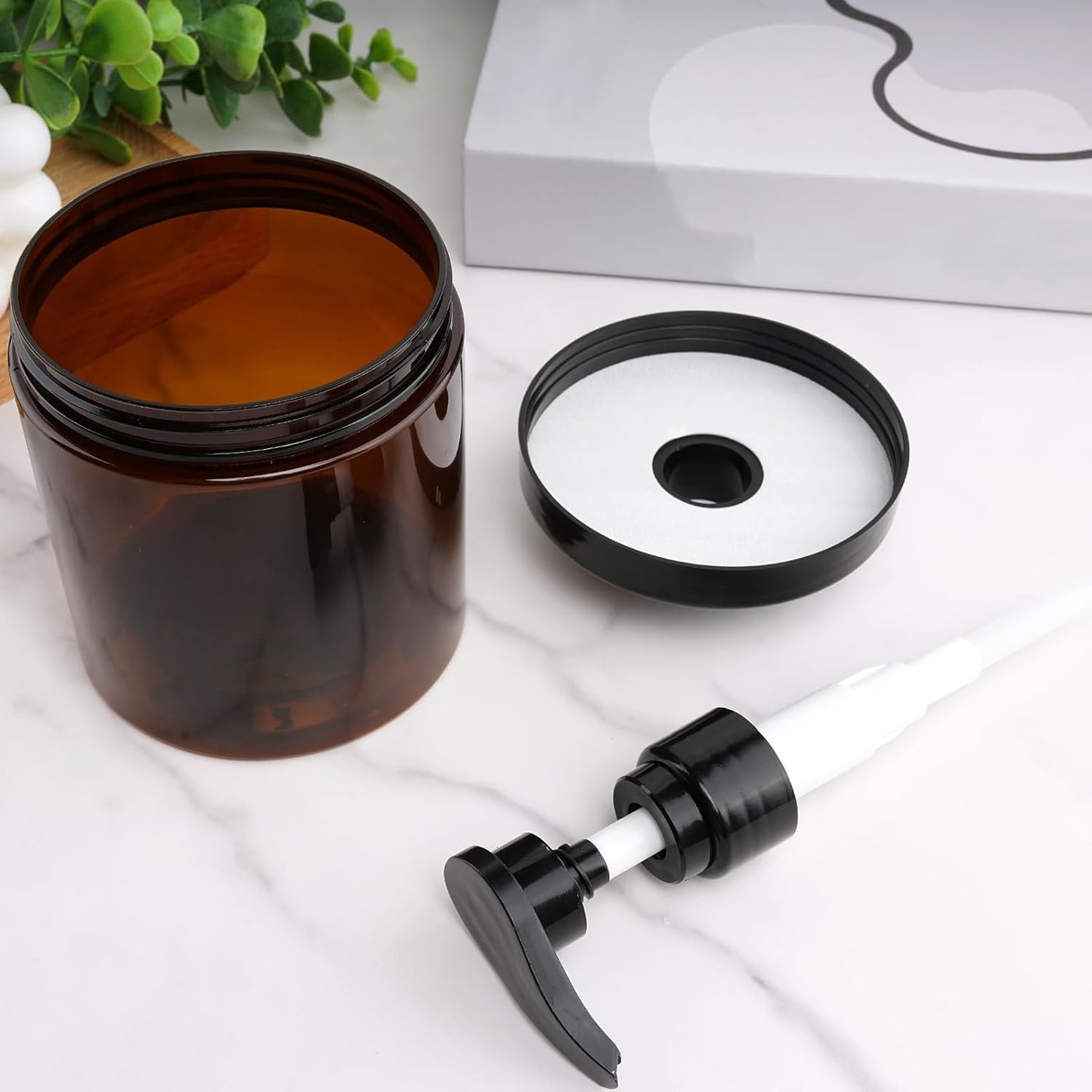 Cosywell Pump Bottle Dispenser Shampoo and Conditioner Dispenser 2 Pack 16.9oz/500ml Wide Mouth Hand Soap Dispenser Refillable Plastic Empty Liquid Container for Lotion Body Wash(Brown)