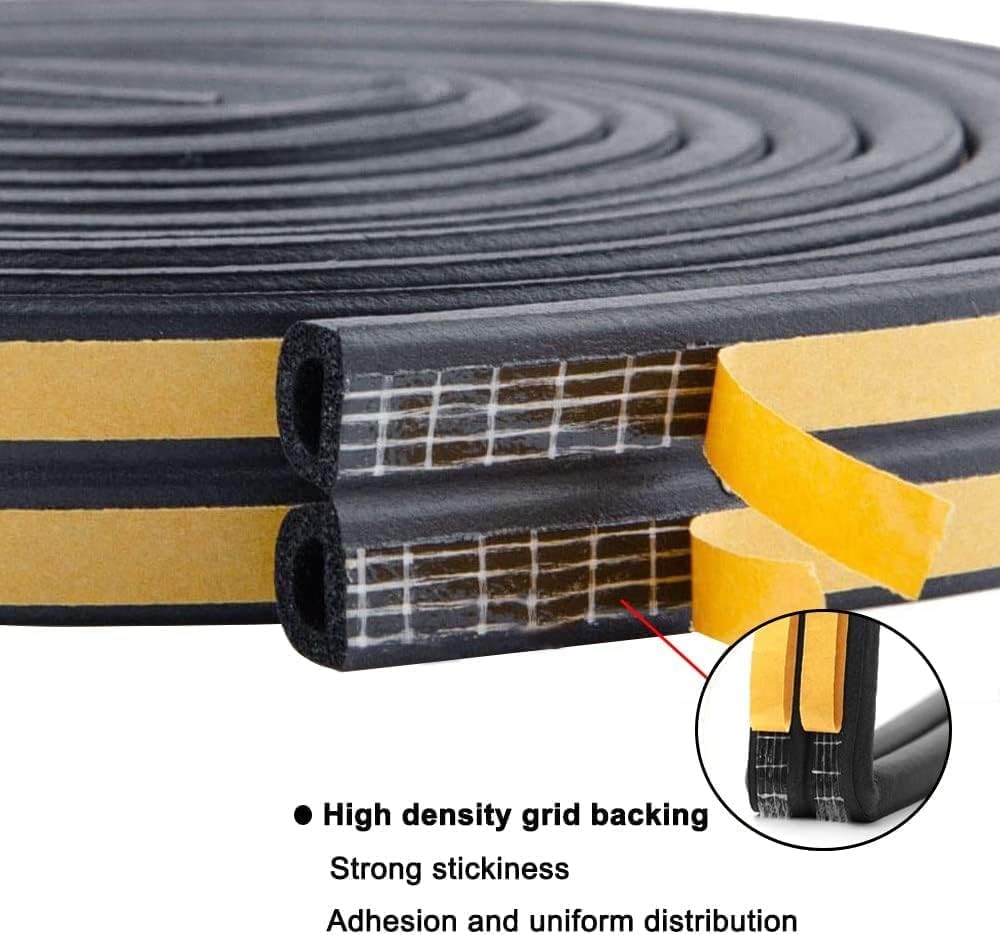 Weather Stripping Seal Strip Tape, Doors Windows Frame Self Adhesive D Type Foam Sealing Tape, 32.8Ft Rubber Soundproof Insulation Cell Foam Stripping, Black