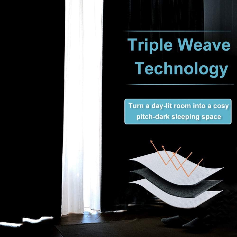 RYB HOME Curtains for Bedroom 72 inches Long, Blackout Thermal Insulating Window Treatment Drapes for Living Room Bathroom Basement Laundry Classroom, W 34 x L 72, Greyish White, 2 Panels